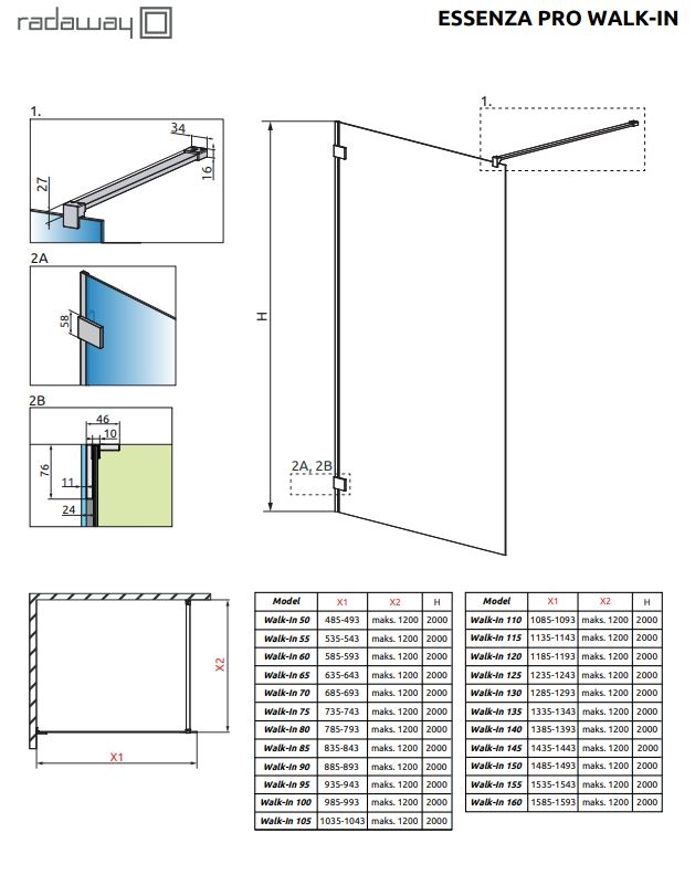 Душевая стенка Radaway Essenza Pro  Walk-in нержавеющая сталь
