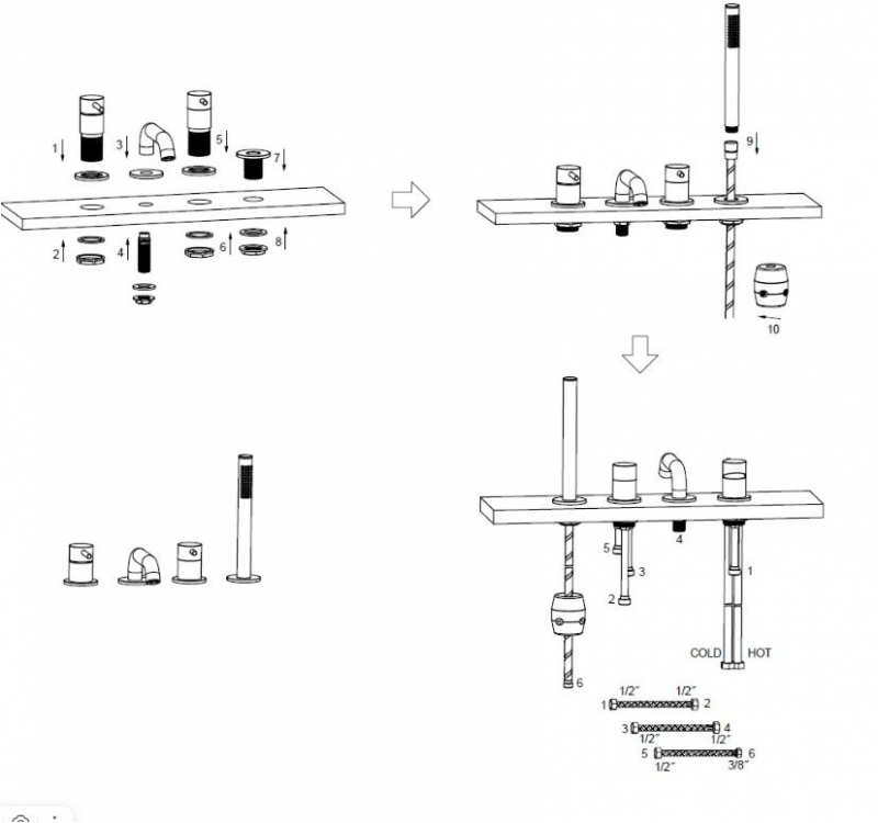 Смеситель на борт ванны AQUAme Siena оружейная сталь