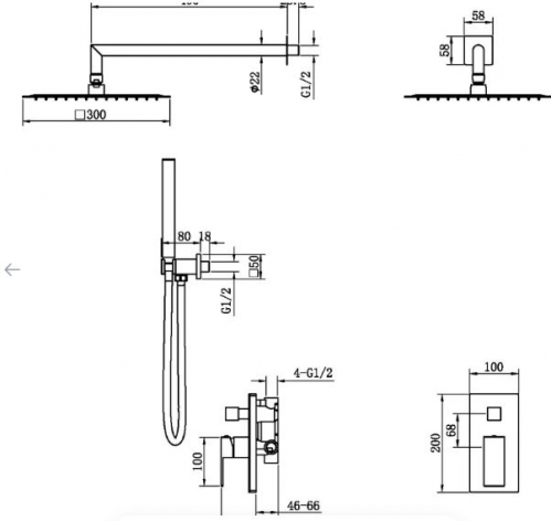 ДУШЕВАЯ СИСТЕМА СКРЫТОГО МОНТАЖА BOHEME QUBIC