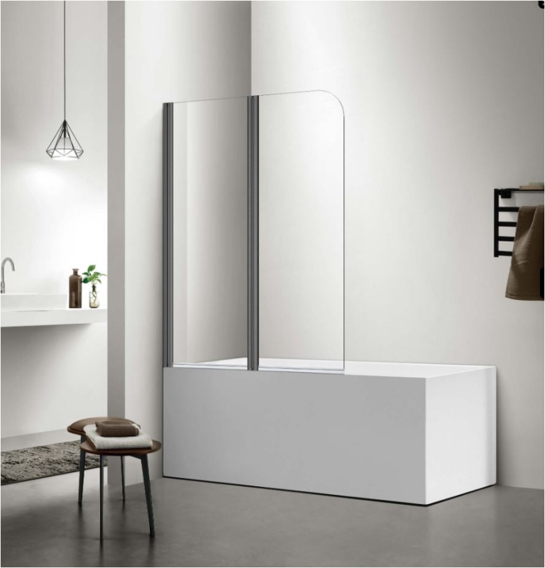 Шторка на ванну "Дельта" двухэлементная, поворотная 150х100, оружейная сталь