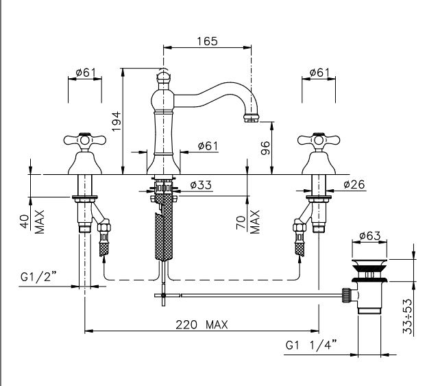 NICOLAZZI СМЕСИТЕЛЬ ДЛЯ РАКОВИНЫ НА 3 ОТВ N.BRENTA 