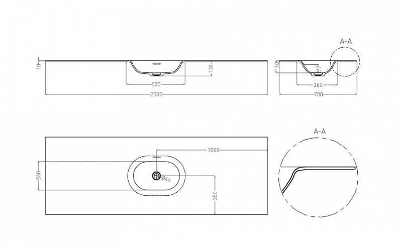 Раковина столешница Salini ONDA FLOW OVAL КОНСТРУКТОР (S-Stone, матовый)100 на 60