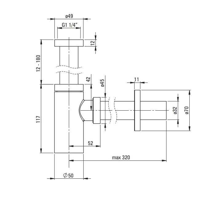 Deante Сифон для умывальника круглый, браш. золото 
