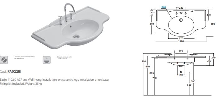 GLOBO РАКОВИНА ПОДВЕСНАЯ PAESTUM 110*60