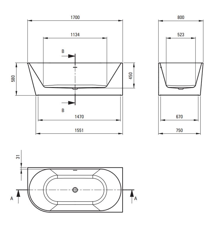Deante Silia Ванна акриловая угловая 170*80, пристенная, правая