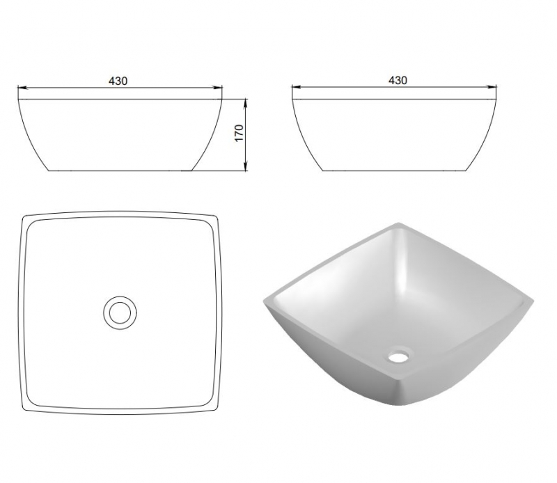 Раковина каменная Holbi Jupiter 44*44*15,3 из Solid Surface бетон