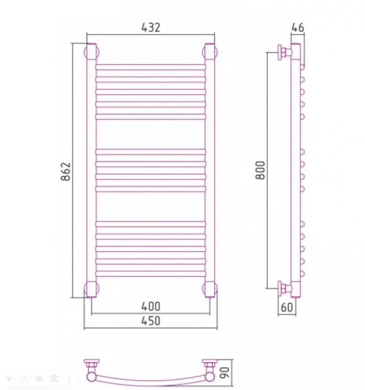  Полотенцесушитель выгнутый Сунержа Богема+ 800x400 золотой