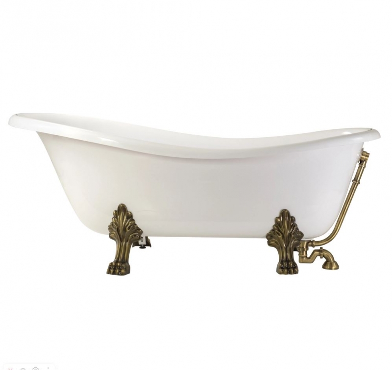 Ванна 170x80xH74 см. на лапах "LEONE" LUX, белая, слив/перелив бронза