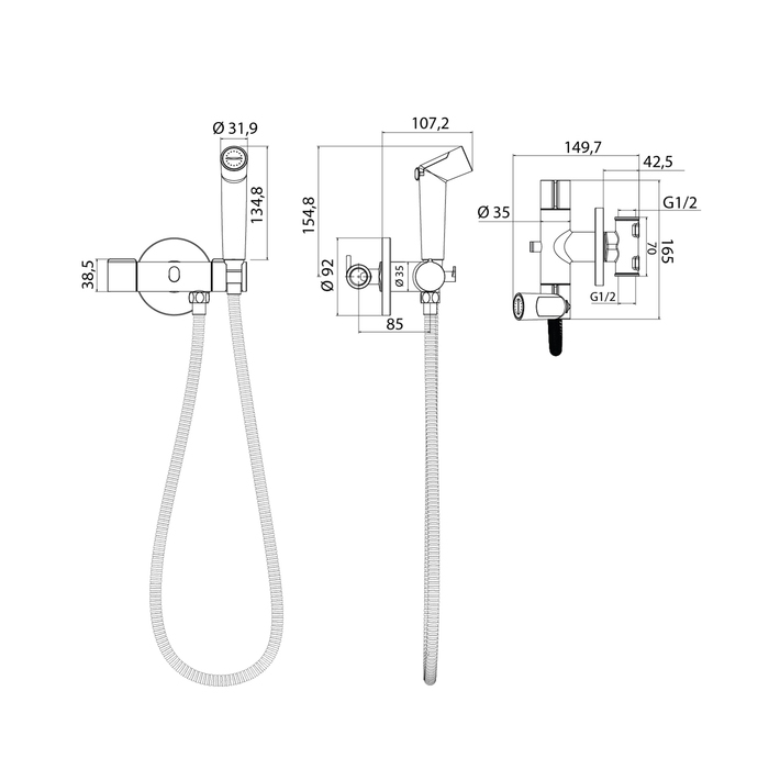 Смеситель скрытого монтажа с гигиеническим душем