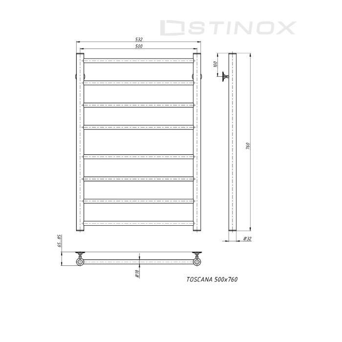 ПОЛОТЕНЦЕСУШИТЕЛЬ STINOX TOSCANA 50*80 оружейная сталь, с комплектом подключения