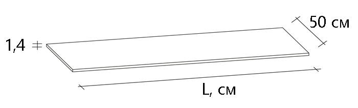 Столешница Holbi STL14, H-14 мм, из Solid Surface, ширина 50 см, матовая