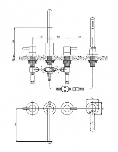 Omnires Y смеситель врезной на борт ванны, брашированное золото 