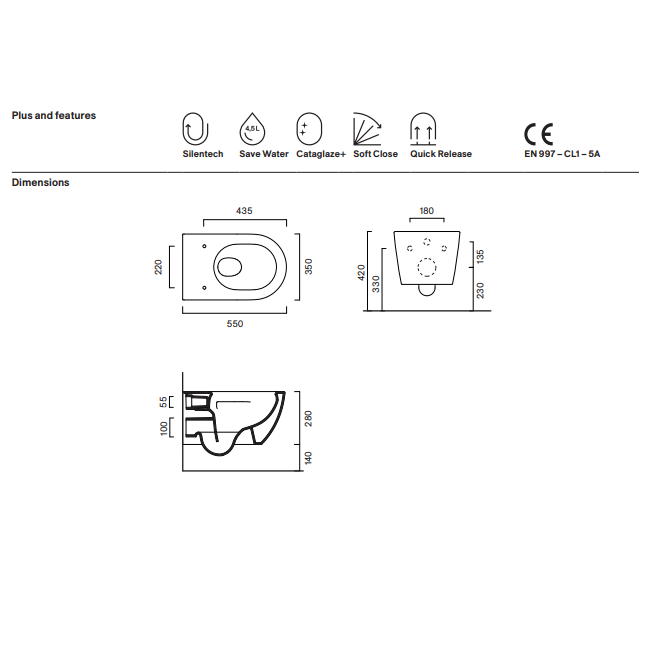 Унитаз подвесной безободковый Catalano Sfera 55x35 Silentech с сиденьем Soft close и комплектом креплений  