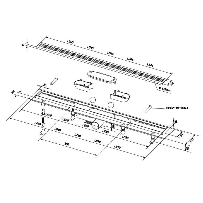 Трап-решетка PlastBrno DESIGN 1 L850, нержавеющая сталь