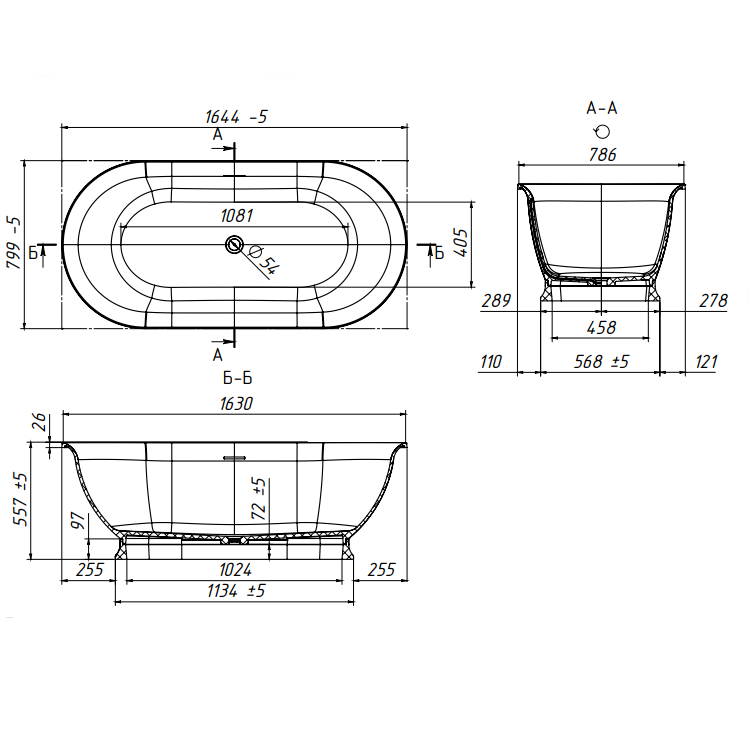 Ванна из литого мрамора Белюкс Анжело Ан-1650 164,4x79,9