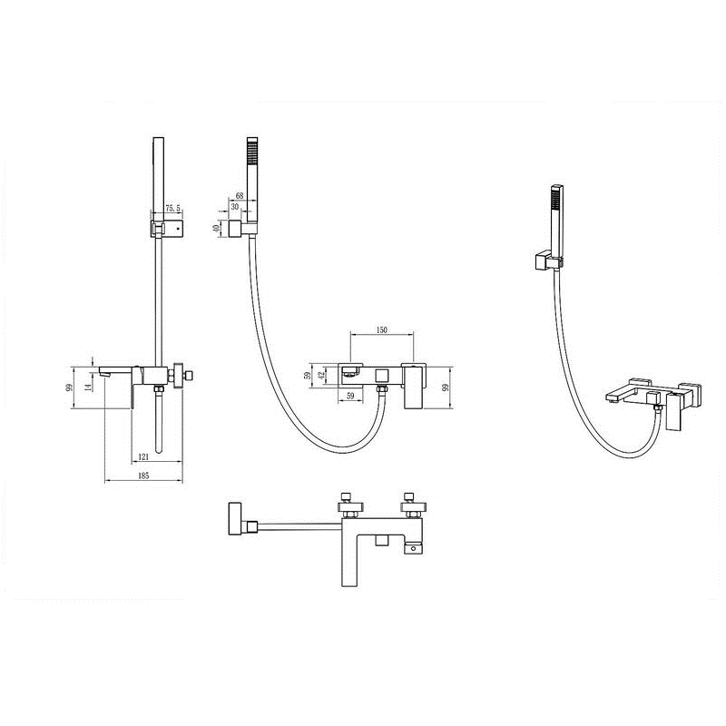 Смеситель для ванны Boheme Qubic Gun Metal, оружейная сталь