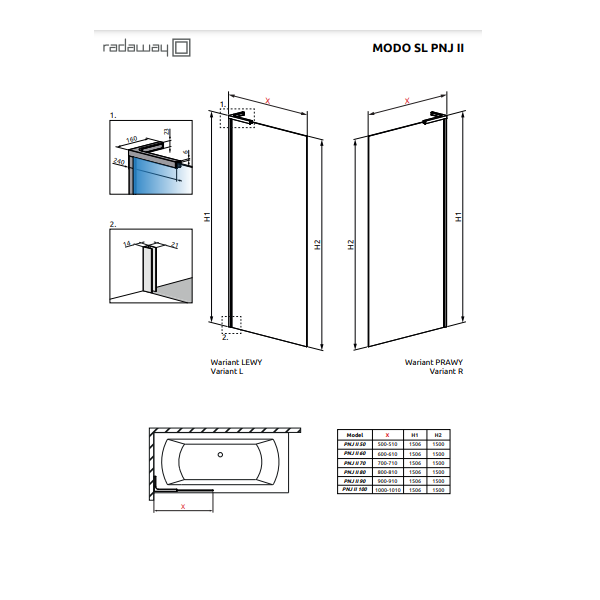 Душевая шторка на ванну Radaway MODO SL BRUSHED NICKEL PNJ II, сатин