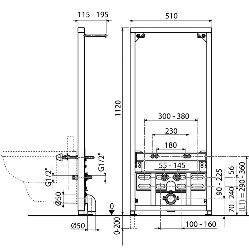 ИНСТАЛЛЯЦИОННЫЙ МОДУЛЬ ДЛЯ БИДЕ RAVAK II 1120