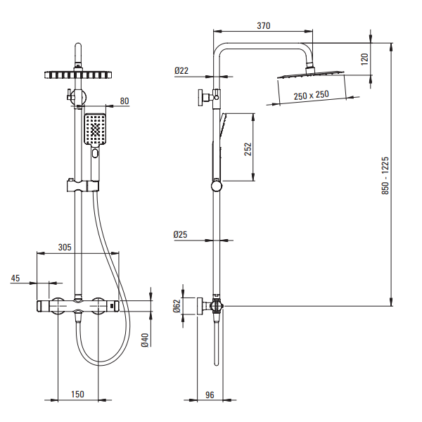 Deante Душевая колонна с термостатическим смесителем для душа, хром