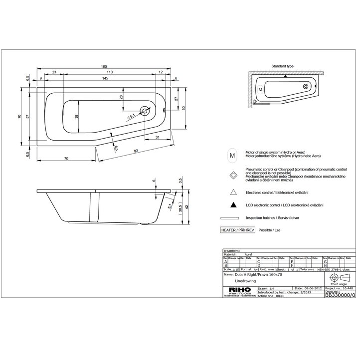 Ванна акриловая Riho Dola 160x70 