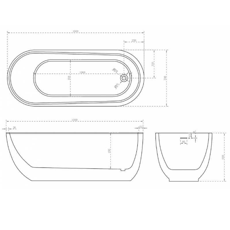 Акриловая ванна ABBER 150см,  белая