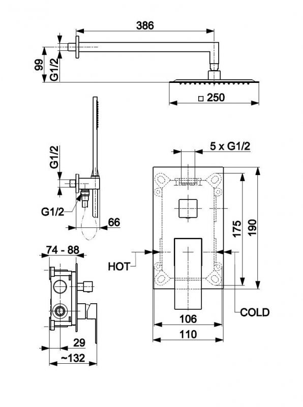 Armatura Logon Душевая система скрытого монтажа, 3-х функц., хром