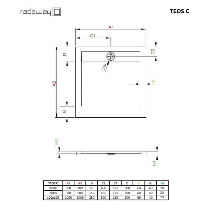 Душевой поддон Radaway Teos C 90x90 
