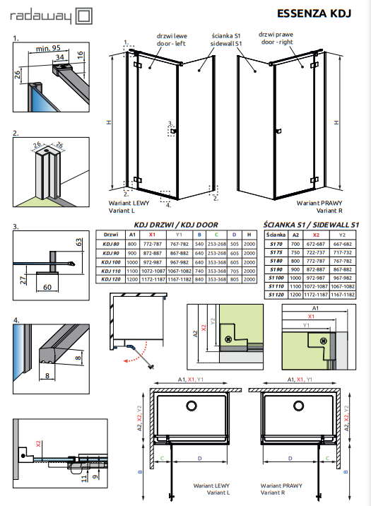 Душевой уголок Radaway ESSENZA BLACK KDJ, профиль черный