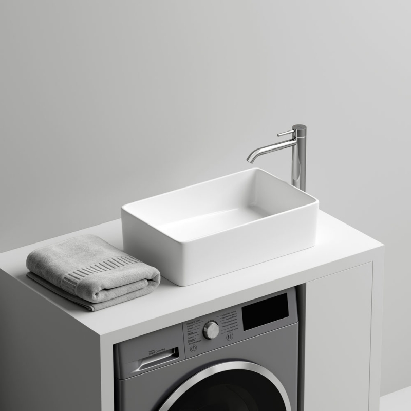 Раковина 48,5*30*13  Element CeramicaNova накладная со смещенным сливом прямоугольная