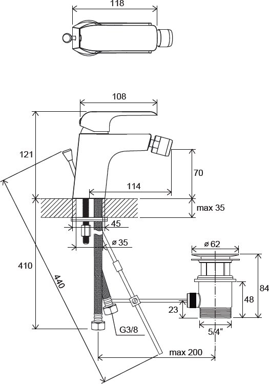СМЕСИТЕЛЬ ДЛЯ БИДЕ С ДОННЫМ КЛАПАНОМ RAVAK FLAT FL 055.00