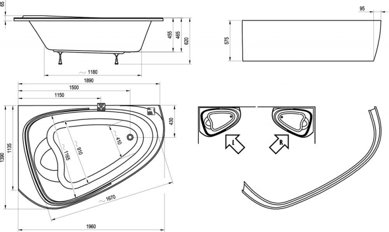 ВАННА АКРИЛОВАЯ RAVAK LOVE STORY II 196X139 с ножками