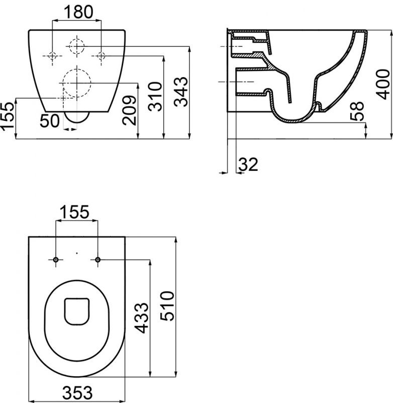 УНИТАЗ ПОДВЕСНОЙ RAVAK UNI CHROME RIMOFF (БЕЗОБОДКОВЫЙ), сиденье SLIM, БЕЛЫЙ