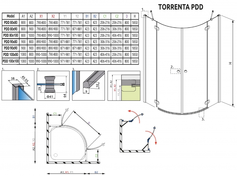 Душевой уголок Radaway Torrenta PDD, R-55 см, H-185 см, хром