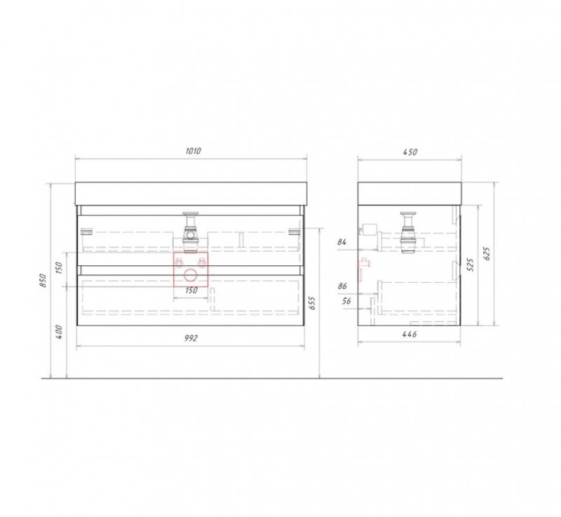 AQWELLA Geometria подвесная тумба с умывальником  100*45 см цвет белый матовый