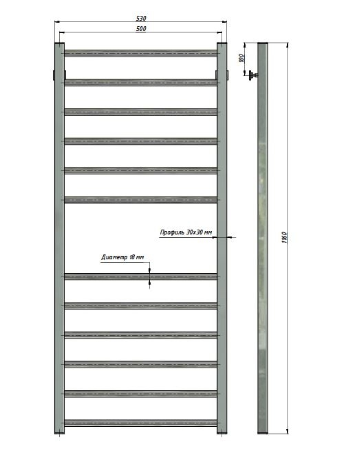 Полотенцесушитель Stinox Classic хром 50*120 с прямым комплектом подключения 1 дюйм
