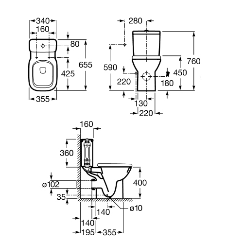 Унитаз-компакт  Roca Debba 35.5x65.5 в комплекте с пневмокрышкой