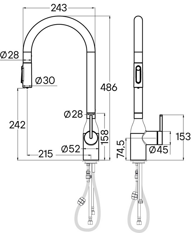 Смеситель PAULMARK UNIVERSAL белый матовый с выдвижным изливом, с возможностью подключения фильтра питьевой воды