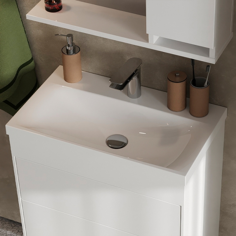 ТУМБА ПОДВЕСНАЯ Belux МИНСК 70-02, БЕЛЫЙ ГЛЯНЦЕВЫЙ с умывальником