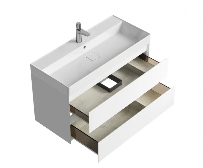 AQWELLA Geometria подвесная тумба с умывальником  100*45 см цвет белый матовый