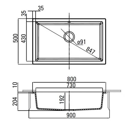 CORDA алебастр - мойка 1 чаша, 800*500*210 мм + сифон SPACE SAVER