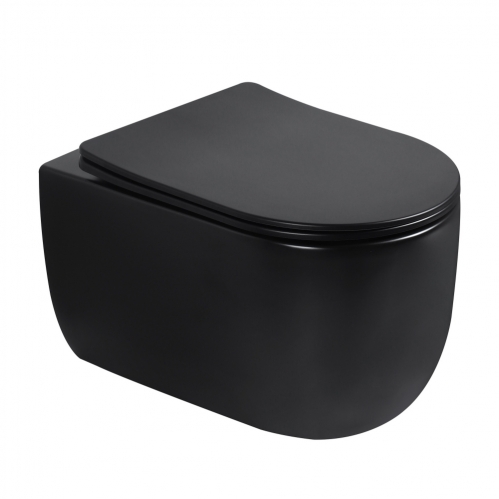 Унитаз ABBER Bequem 53*36 подвесной черный матовый, безободковый, смыв торнадо