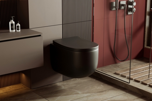 Унитаз ABBER Bequem 53*36 подвесной черный матовый, безободковый, смыв торнадо