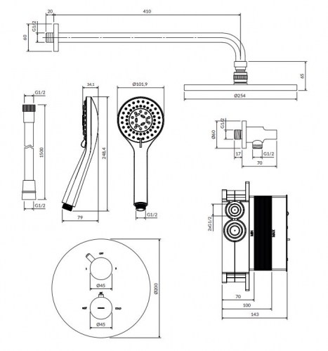 Душевая система термостат Omnires Y белый матовый