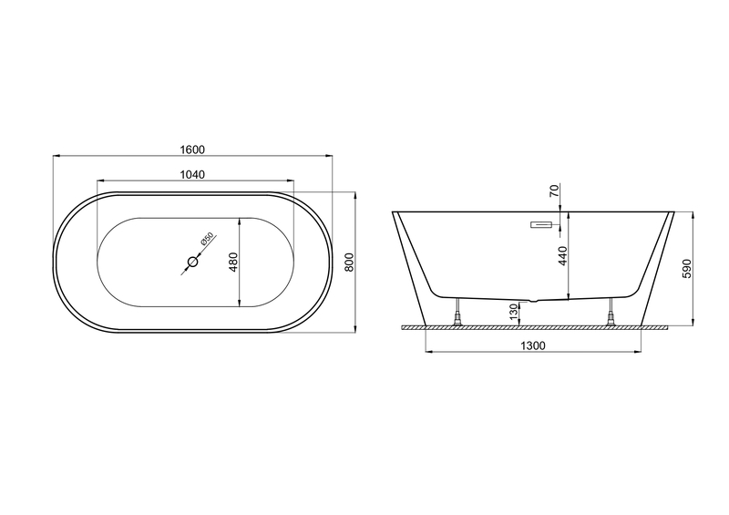 Ванна акриловая Polimat UZO 160x80 белый