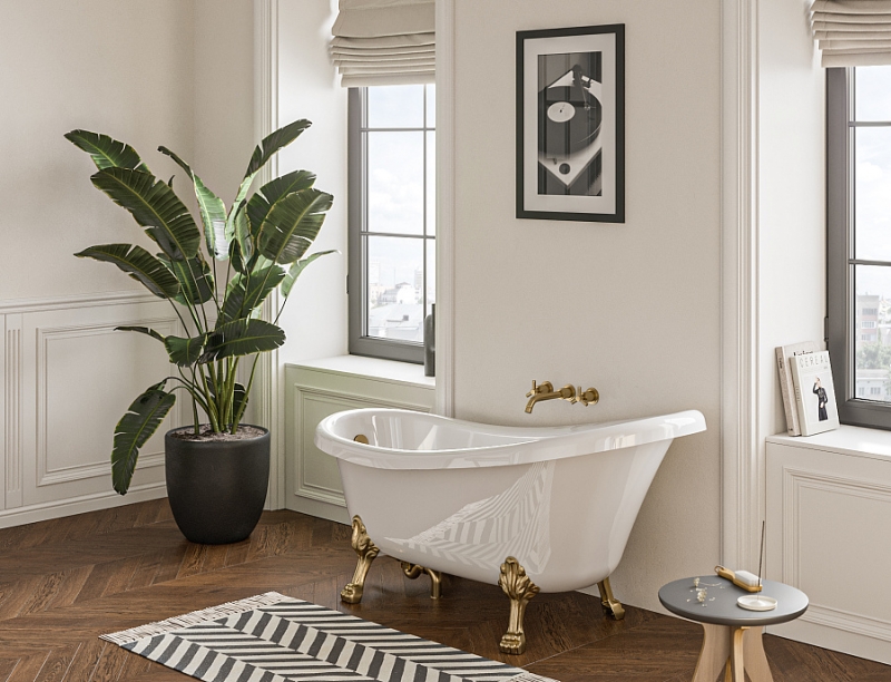 ВАННА ЛАДЬЯ 160*75,5 см ножки цвет золото