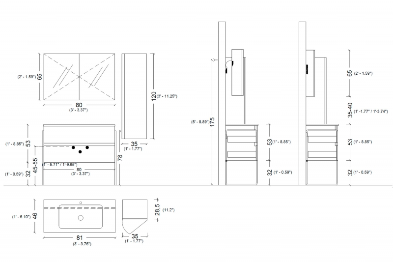 Тумба VALLESSI с керамической раковиной 81х46 см