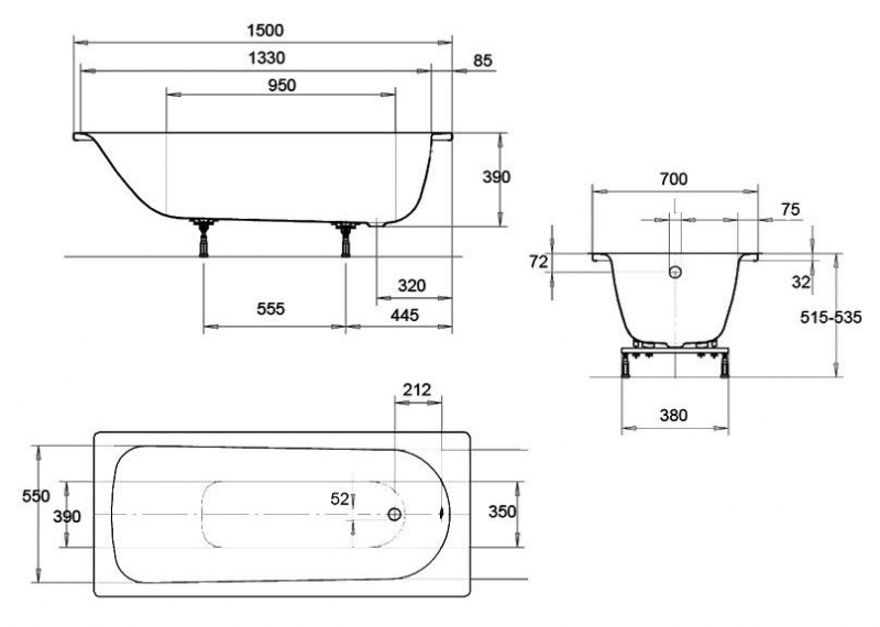 Стальная ванна Kaldewei Eurowa 310