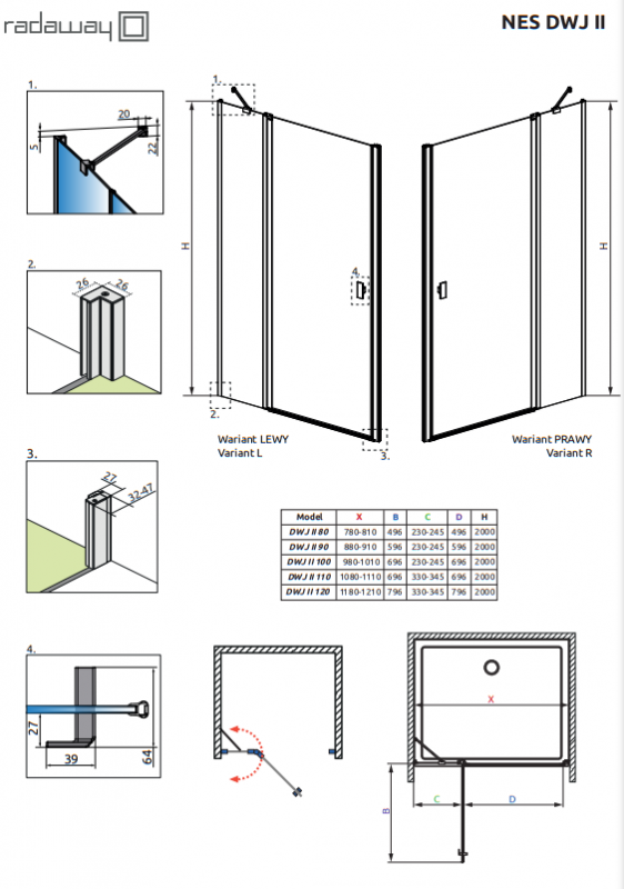 ДУШЕВАЯ ДВЕРЬ RADAWAY NES BRUSHED GOLD DWJ II