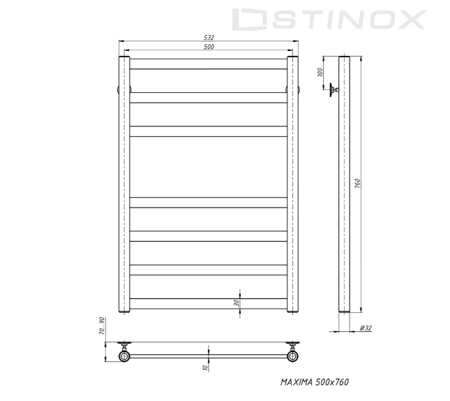 Полотенцесушитель водяной Stinox Maxima хром