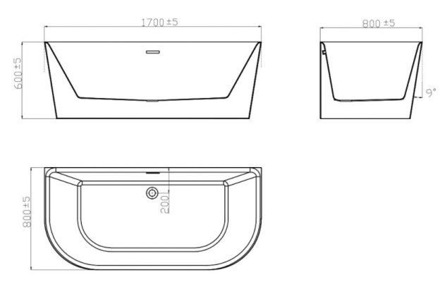 Ванна акриловая пристенная Vincea  1700*800